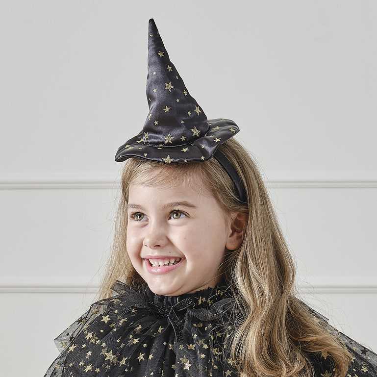 black and gold star witch hat headband – halloween fancy dress australia