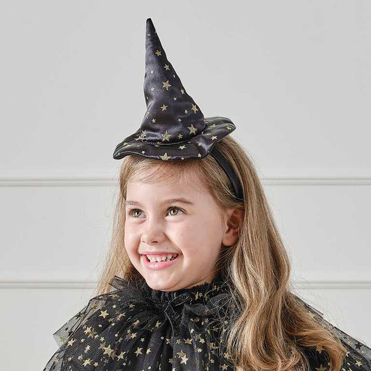 black and gold star witch hat headband – halloween fancy dress australia