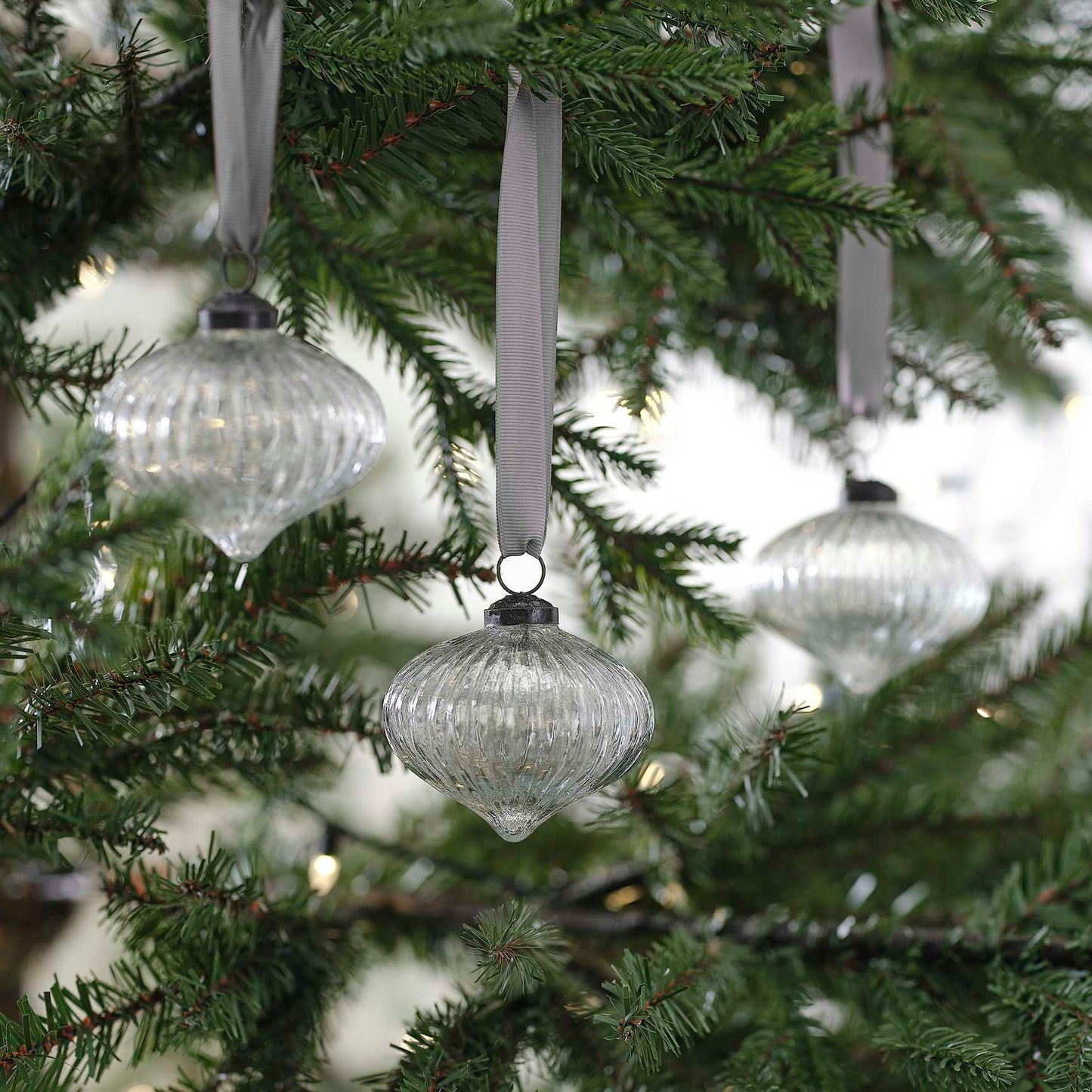 Glass Ribbed Christmas Tree Baubles - Christmas party decorations and tableware from Party & Pout Australia