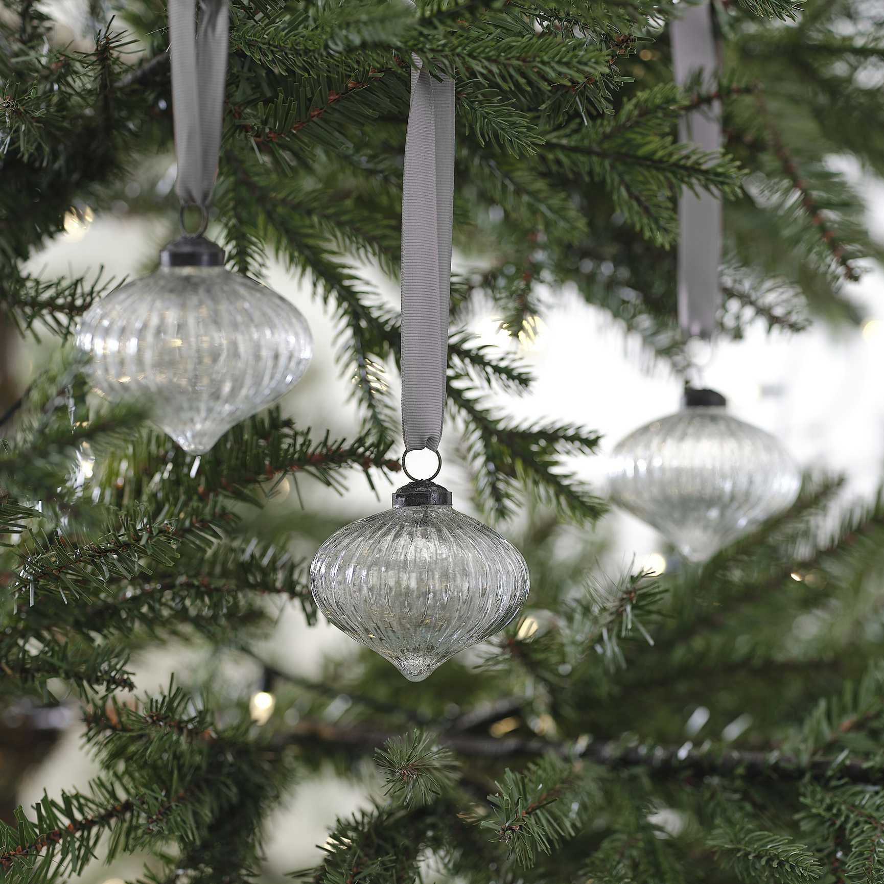 Glass Ribbed Christmas Tree Baubles - Christmas party decorations and tableware from Party & Pout Australia