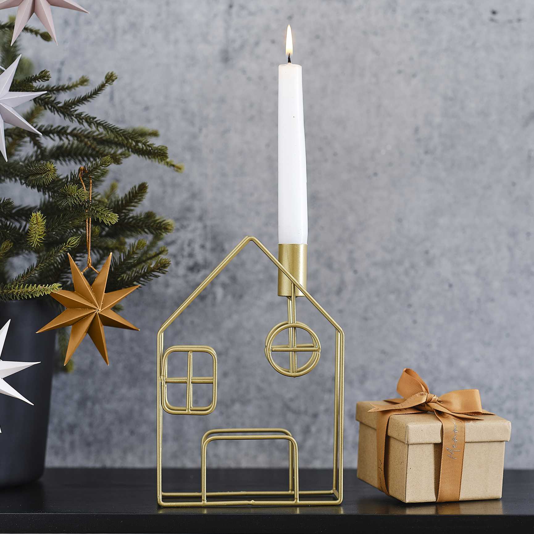 Gold Metal House Christmas Candle Holder - Christmas party decorations and tableware from Party & Pout Australia