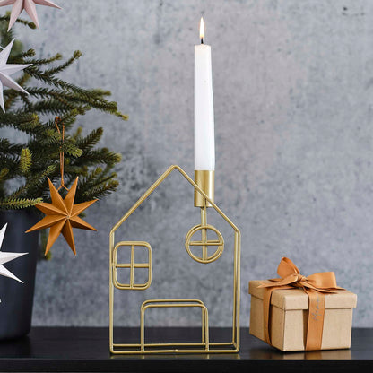 Gold Metal House Christmas Candle Holder - Christmas party decorations and tableware from Party & Pout Australia