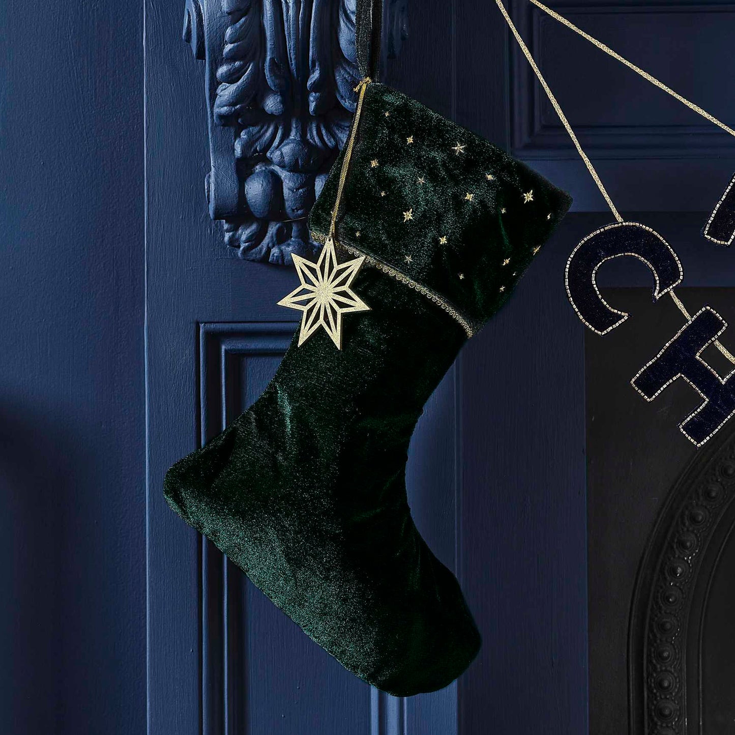 Green Velvet Christmas Stocking With Charm - Christmas party decorations and tableware from Party & Pout Australia