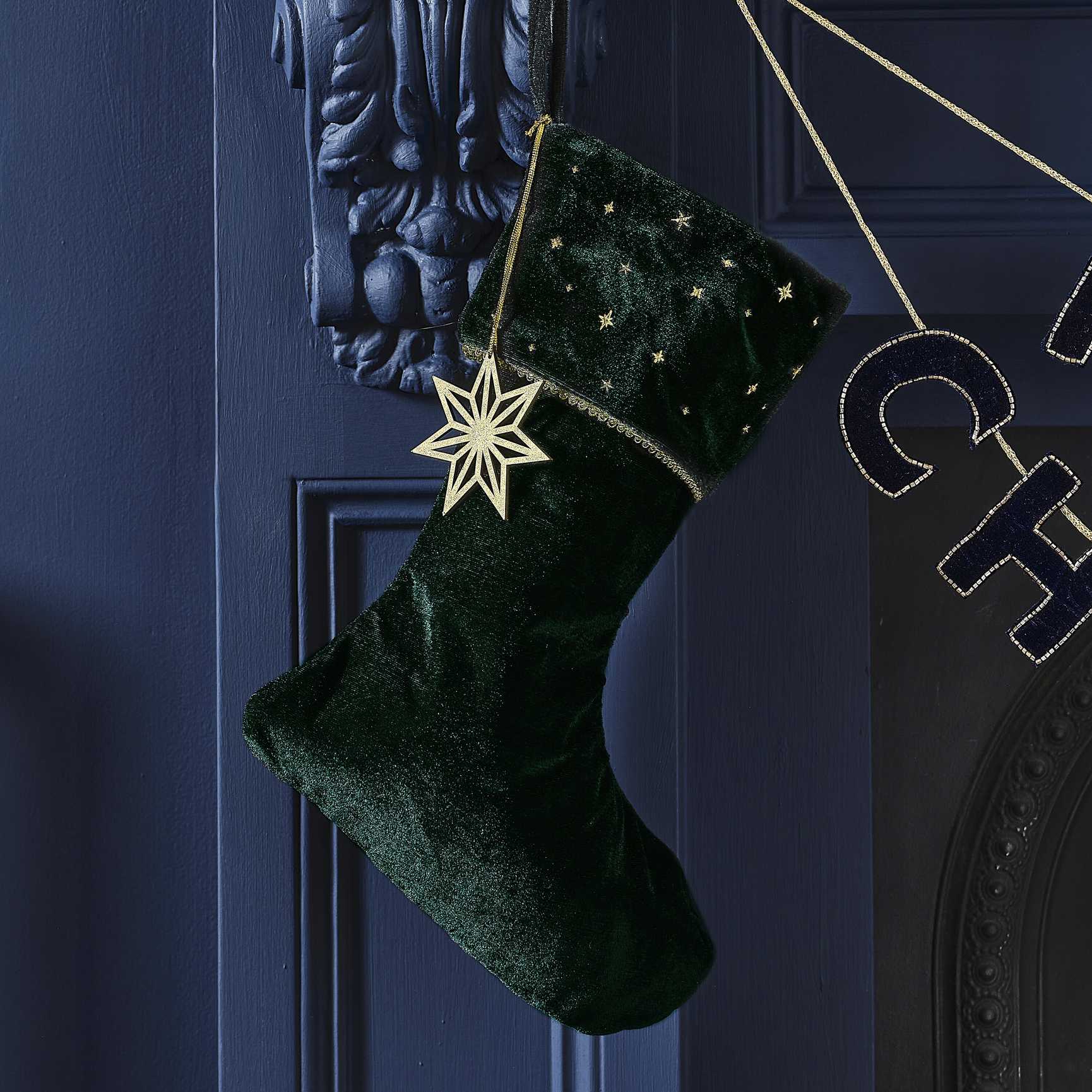 Green Velvet Christmas Stocking With Charm - Christmas party decorations and tableware from Party & Pout Australia