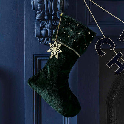Green Velvet Christmas Stocking With Charm - Christmas party decorations and tableware from Party & Pout Australia