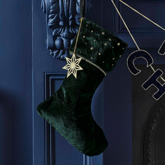 Green Velvet Christmas Stocking With Charm - Christmas party decorations and tableware from Party & Pout Australia