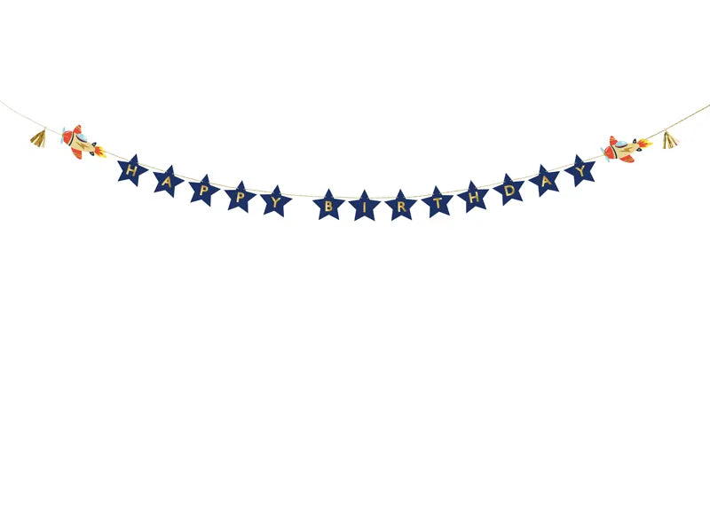 blue aviation party banner with stars – trending boys birthday décor