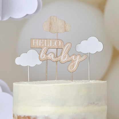 Wooden Hello Baby cloud cake topper baby shower decoration