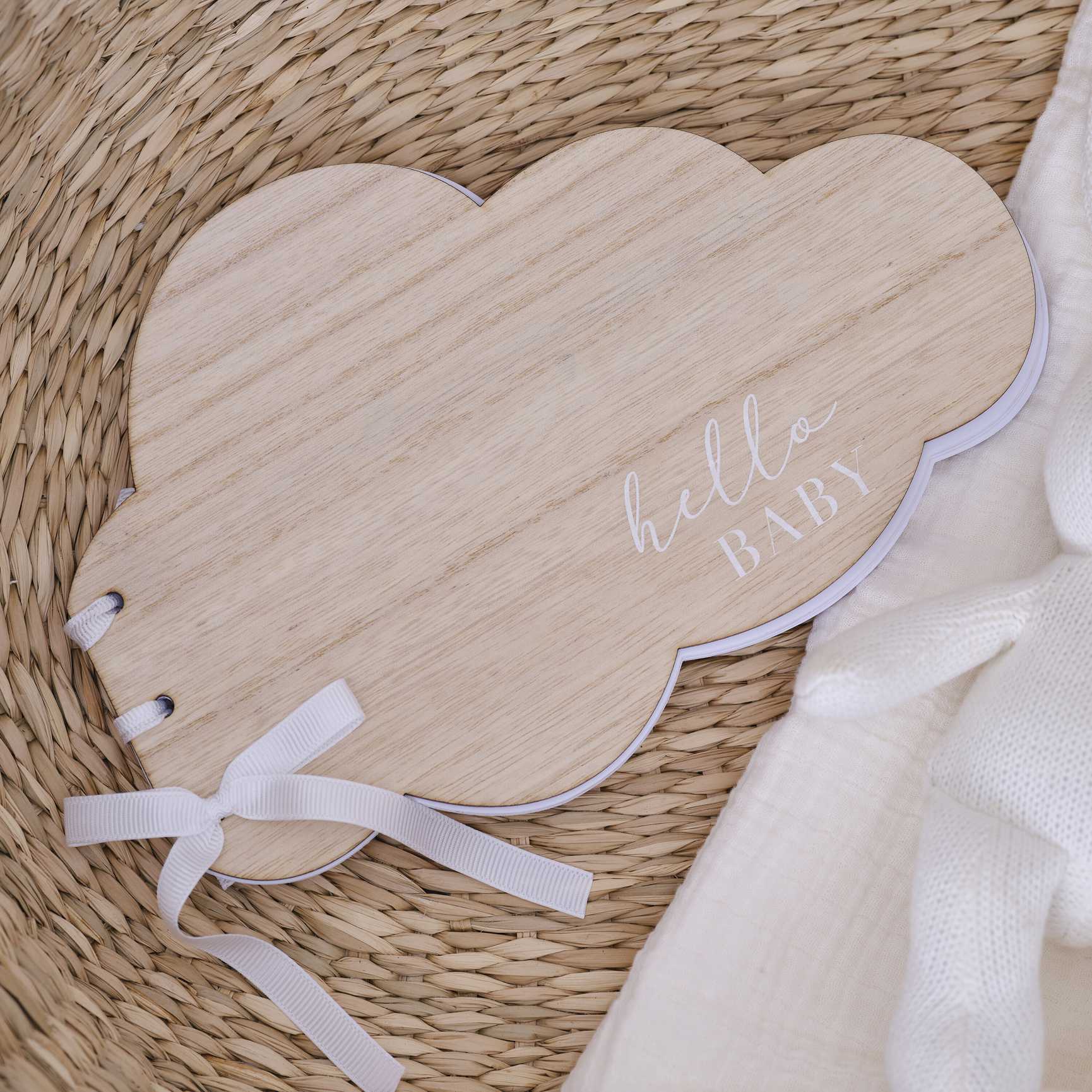 Hello Baby wooden cloud baby shower guest book memory book Australia