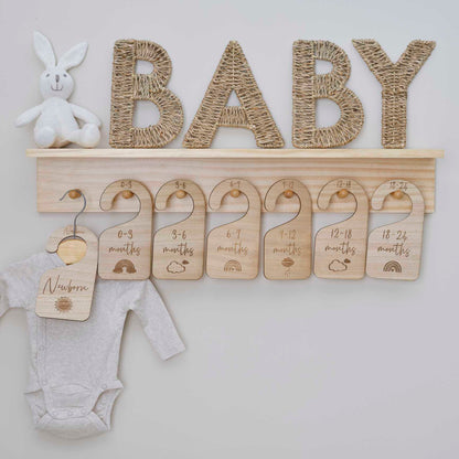 Wooden baby size hanger decorations pack of 7 baby shower display