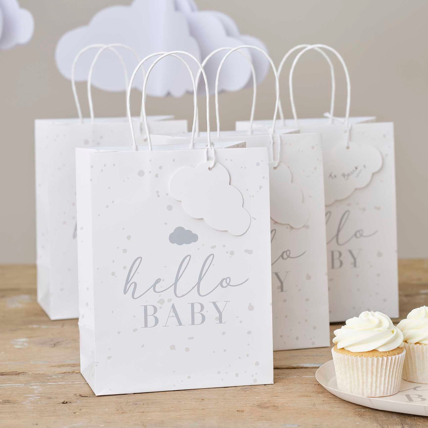 Hello Baby speckle & cloud baby shower gift bags Australia