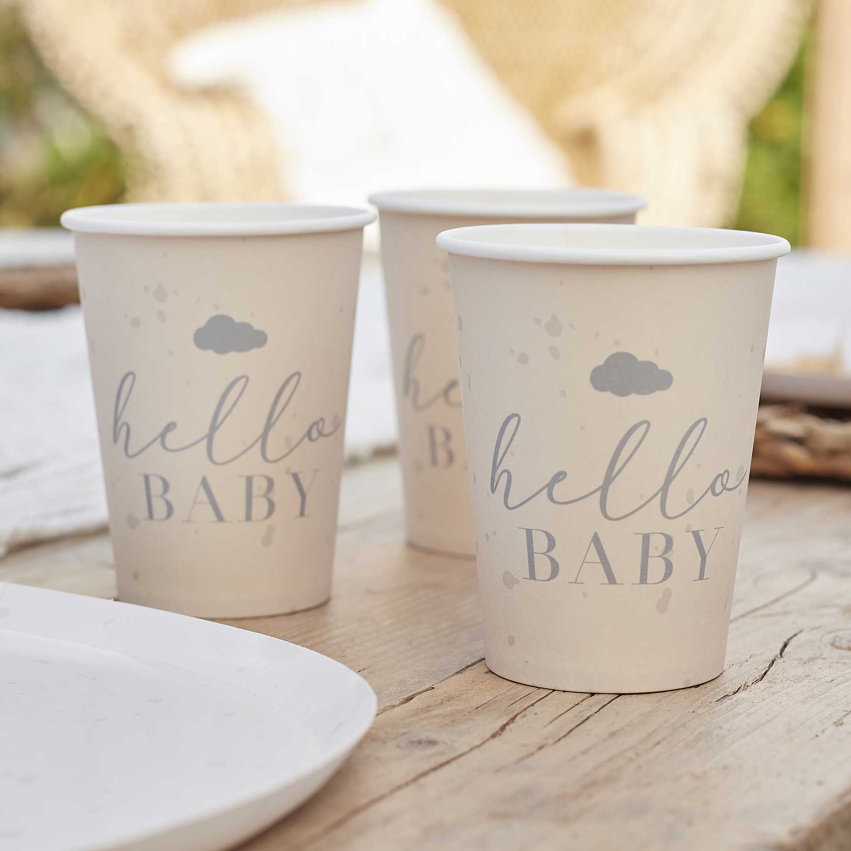 Gender-neutral baby shower cups pastel neutral party supplies