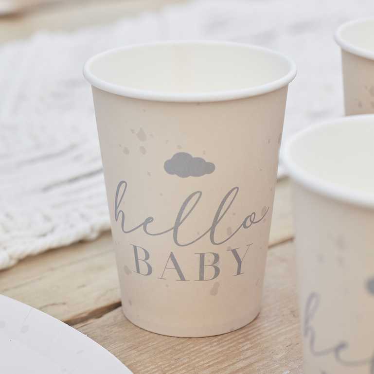 Hello Baby neutral baby shower paper cups Australia