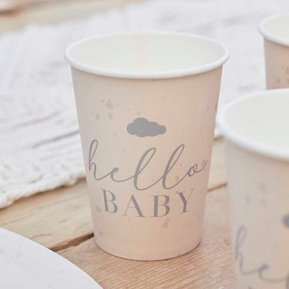 Hello Baby neutral baby shower paper cups Australia
