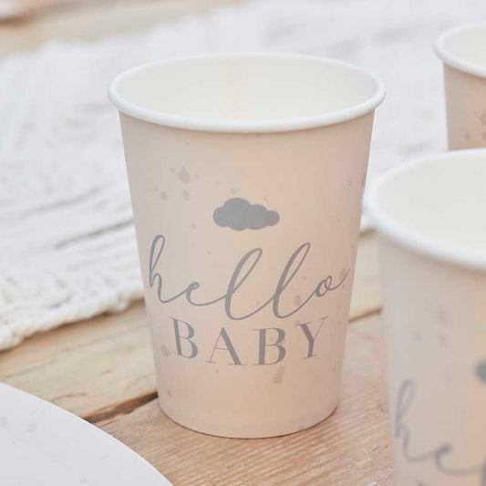 Hello Baby neutral baby shower paper cups Australia