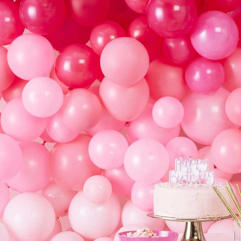 Pink ombre balloon wall decoration for birthday and baby shower party supplies
