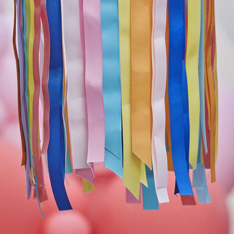 Colourful hanging streamer hoop ceiling decoration for kids’ parties and events Australia