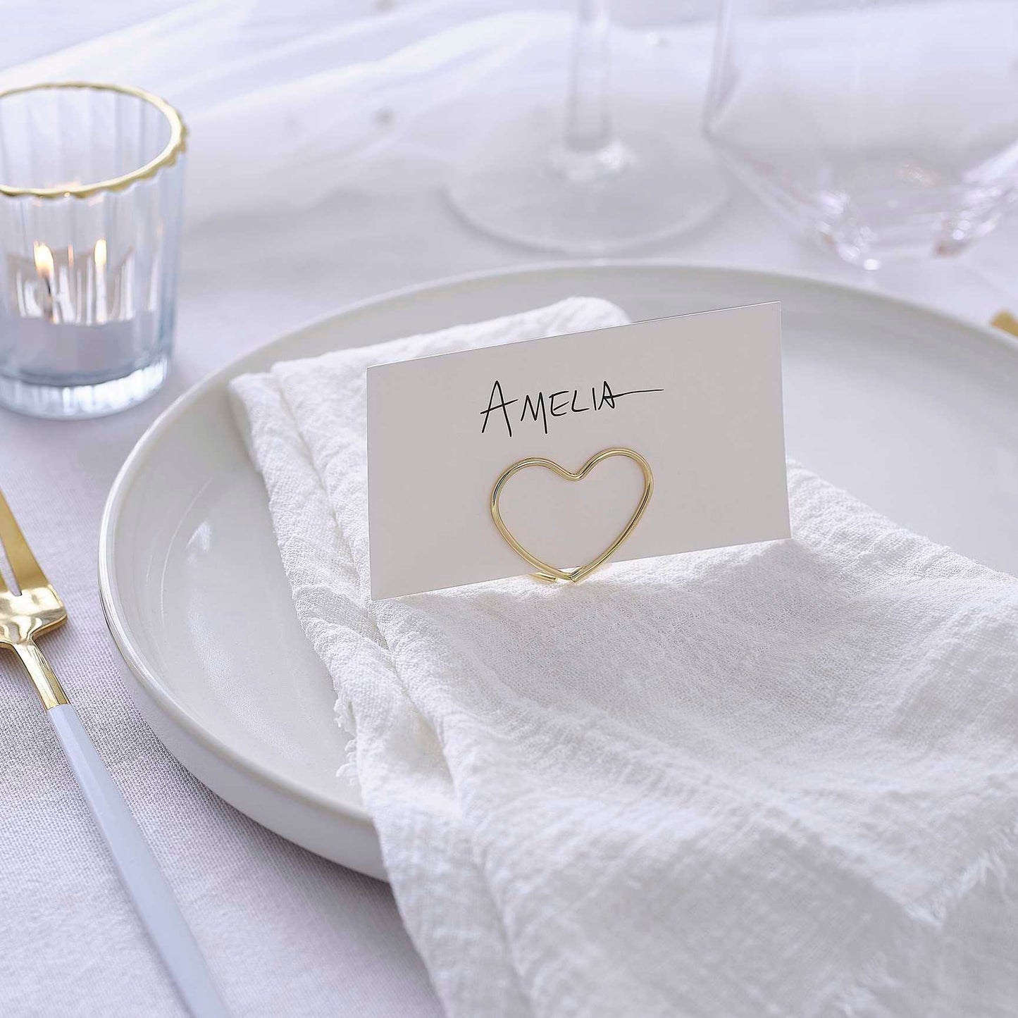 gold metal heart wedding place card holders 6 pack