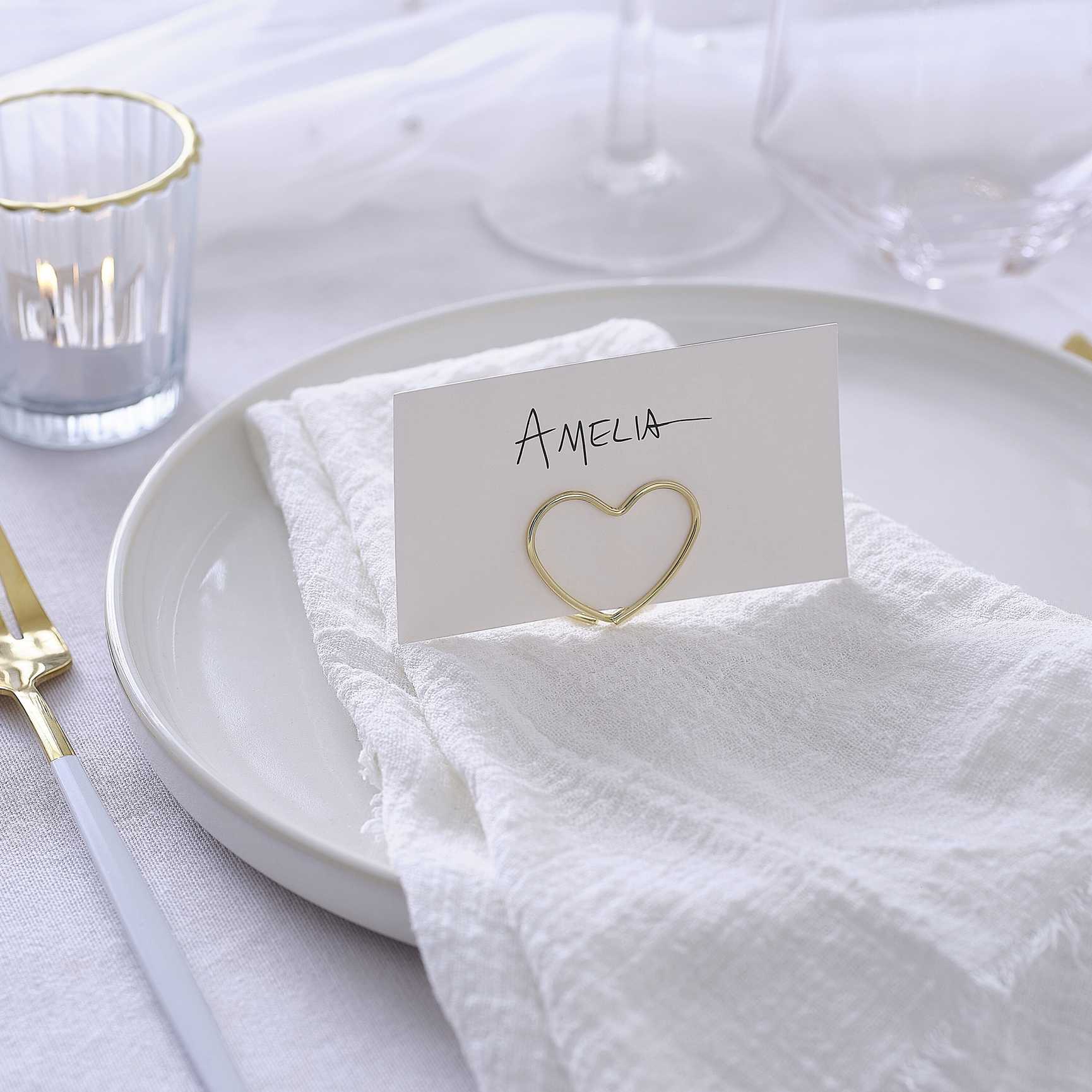 gold metal heart wedding place card holders 6 pack