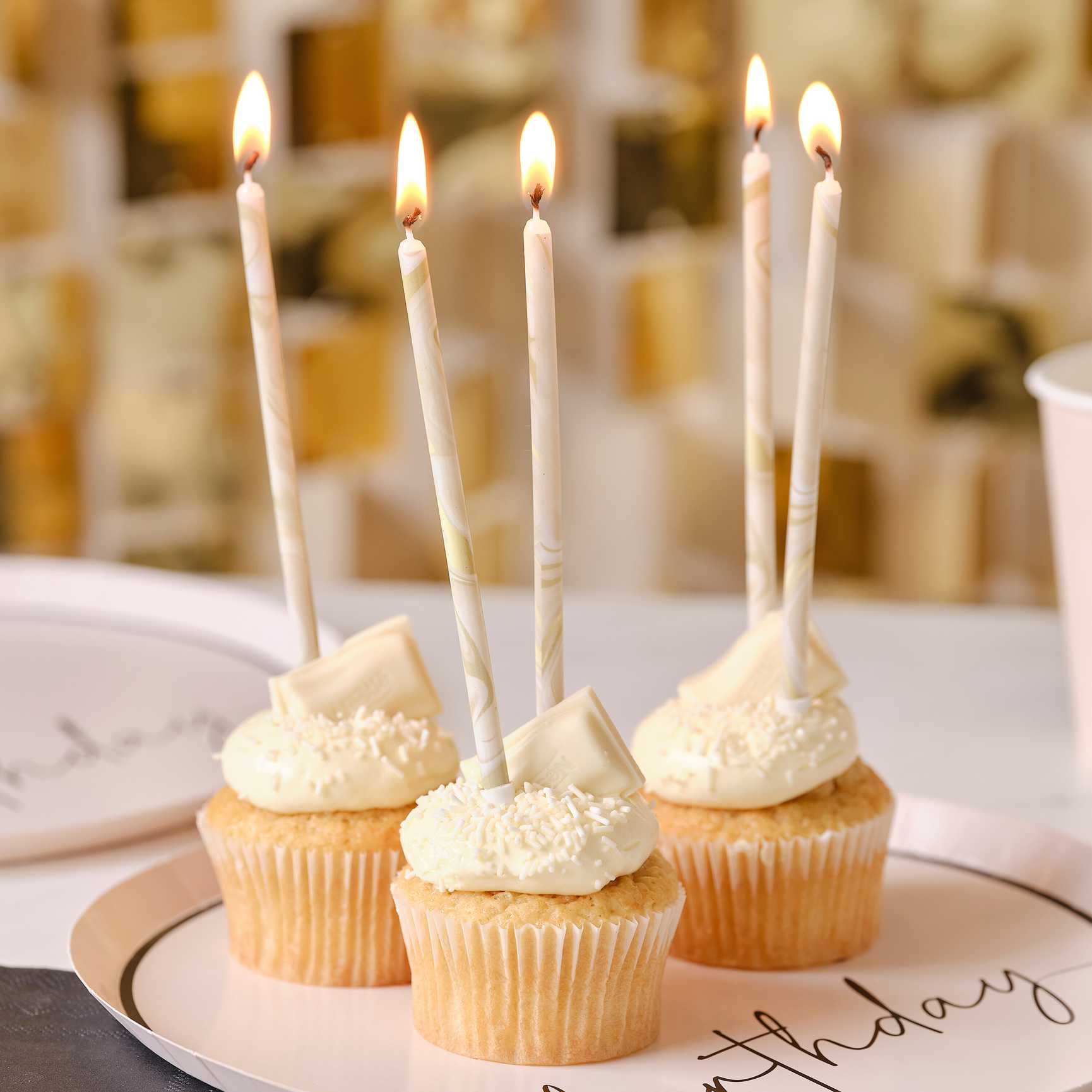 Nude & Champagne Marble Tall Cake Candles - party supplies and decorations from Party & Pout Australia