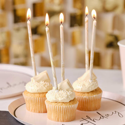 Nude & Champagne Marble Tall Cake Candles - party supplies and decorations from Party & Pout Australia