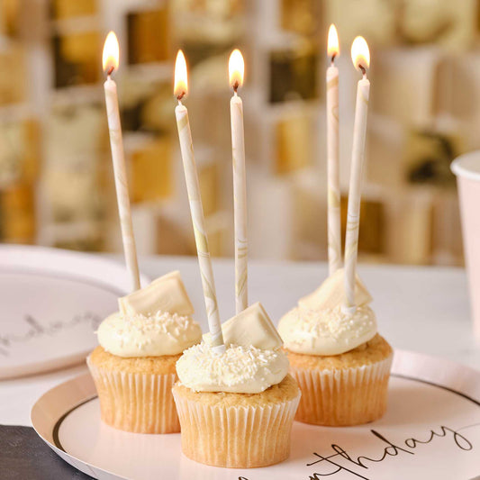 Nude & Champagne Marble Tall Cake Candles - party supplies and decorations from Party & Pout Australia