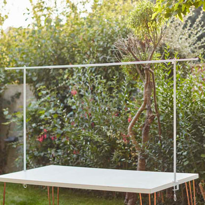 white metal table clamp over table display frame for parties weddings australia