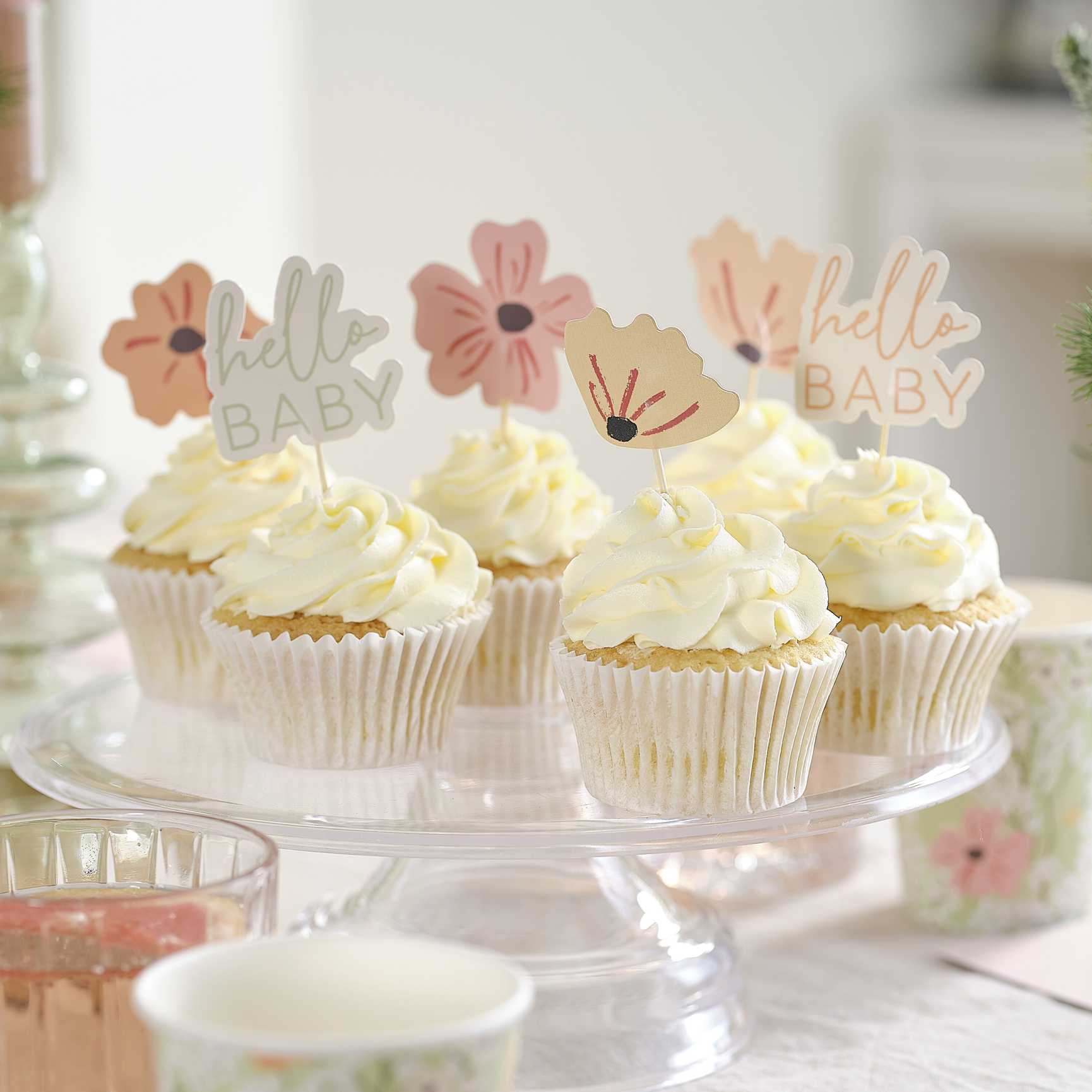 Pastel Floral Flower Paper Cupcake Toppers - party cups and drinkware from Party & Pout Australia