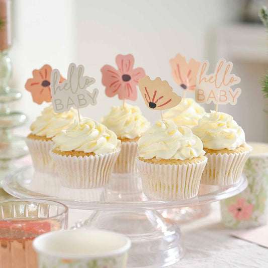 Pastel Floral Flower Paper Cupcake Toppers - party cups and drinkware from Party & Pout Australia
