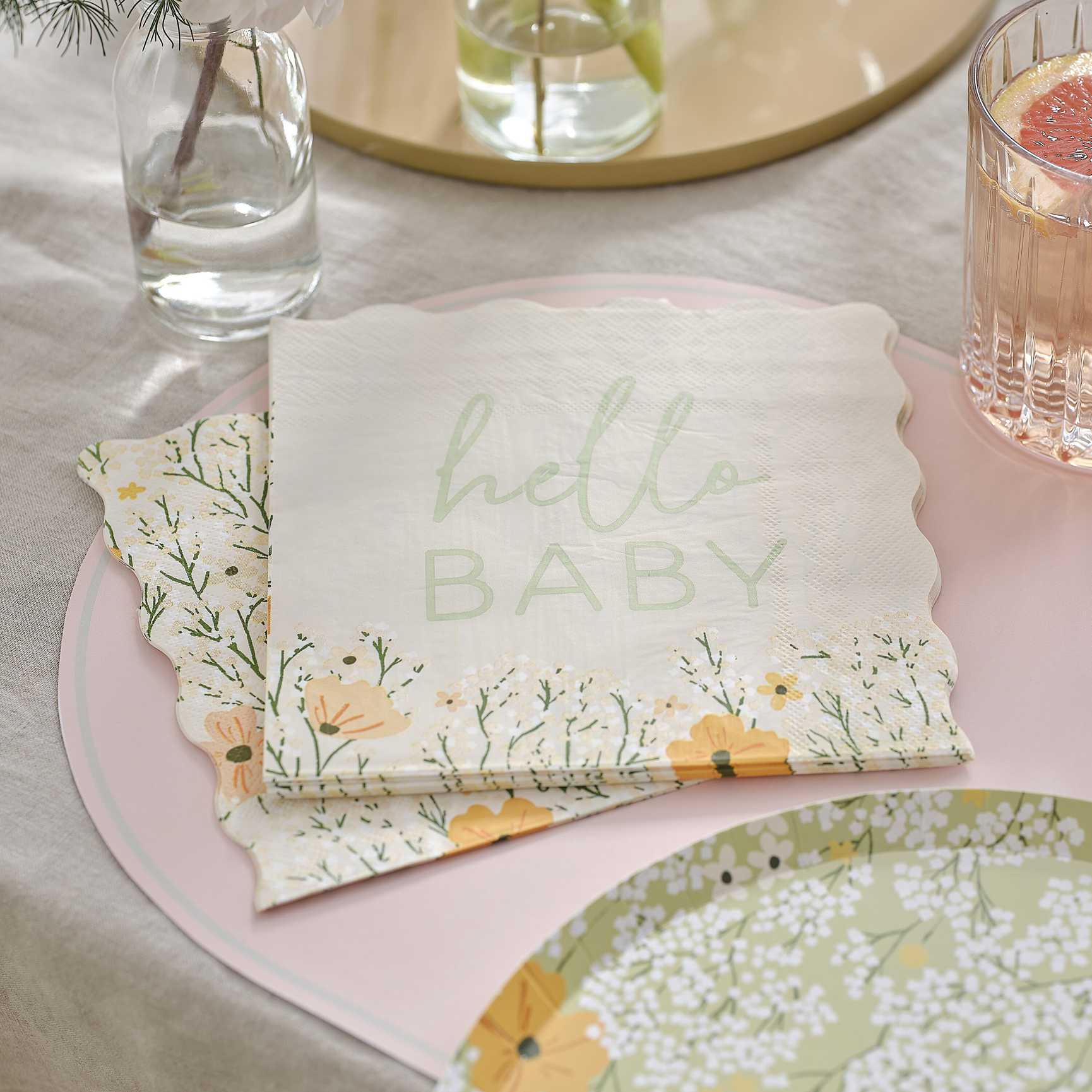 Pastel Hello Baby Floral Flower Paper Party Napkins - party napkins and serviettes from Party & Pout Australia