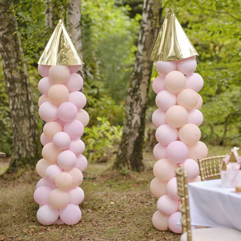 Pink and gold castle balloon arch DIY kit for princess party celebrations