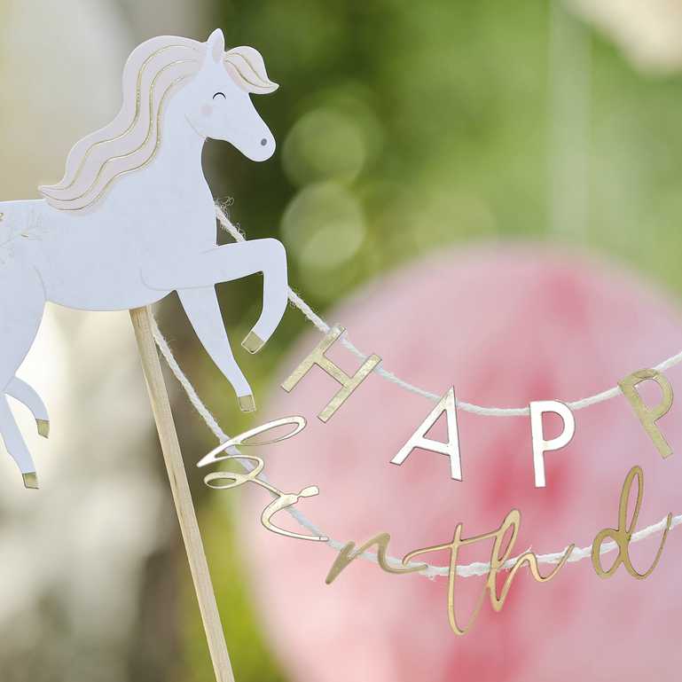 Horse birthday cake topper with pink tassels pony party décor