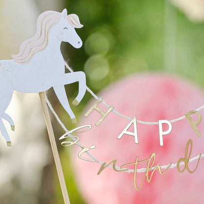 Horse birthday cake topper with pink tassels pony party décor
