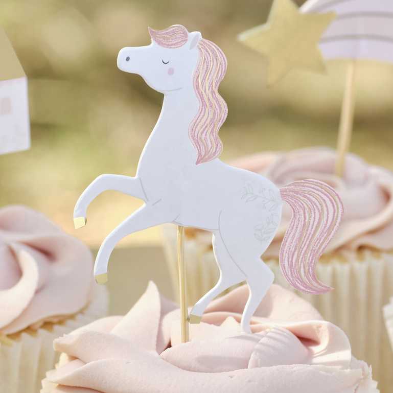 Fairy tale princess cake toppers pink castle horse tiara