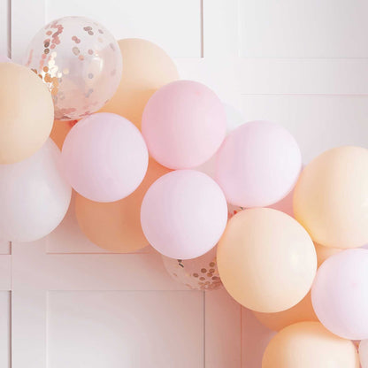 peach pink balloon arch for hens parties and baby showers