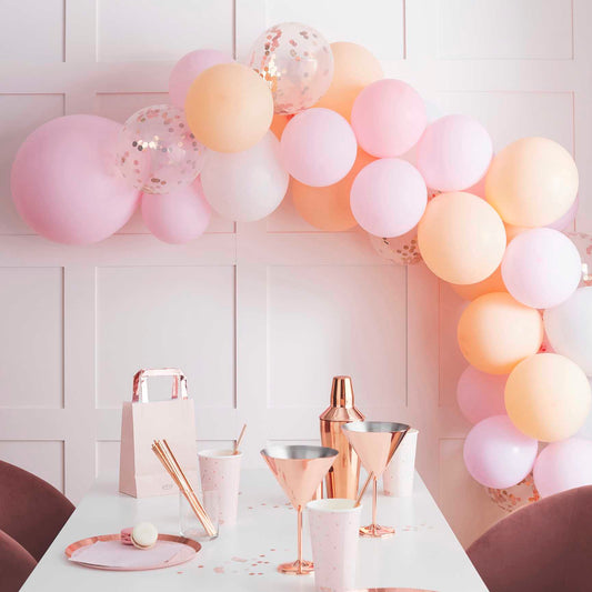 matte peach and pink balloon arch garland party backdrop