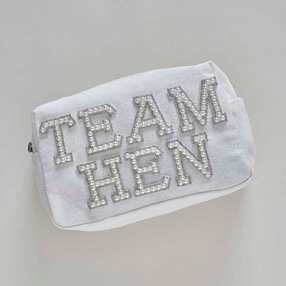 elegant bridal party cosmetic bag with pearl details