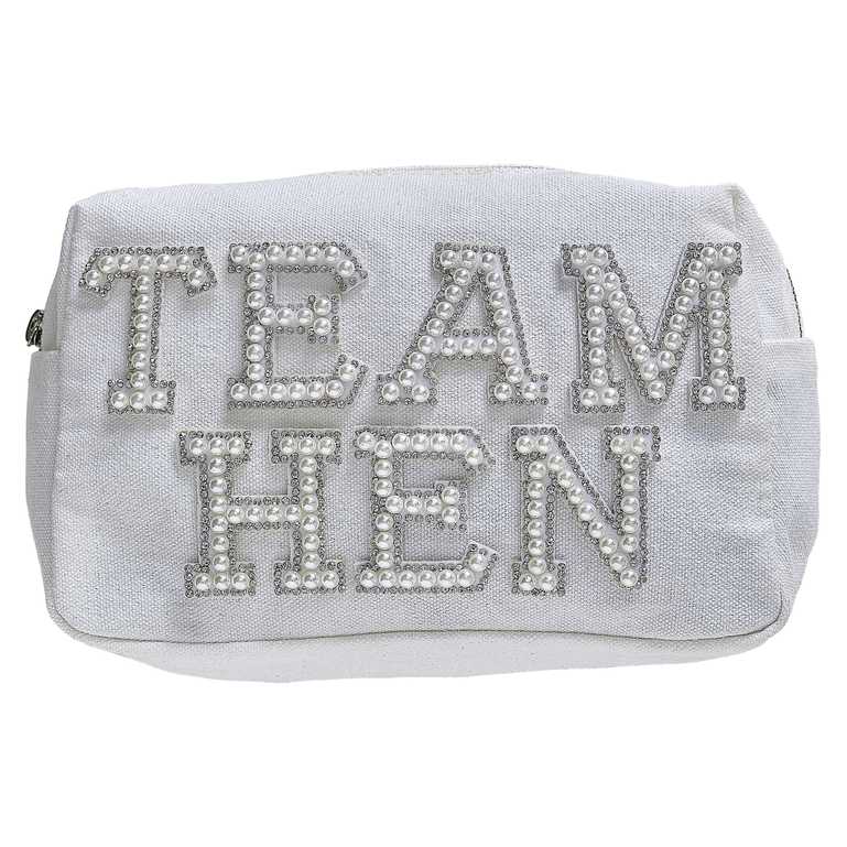 hen night makeup pouch white cosmetic bag with silver zipper