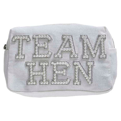hen night makeup pouch white cosmetic bag with silver zipper