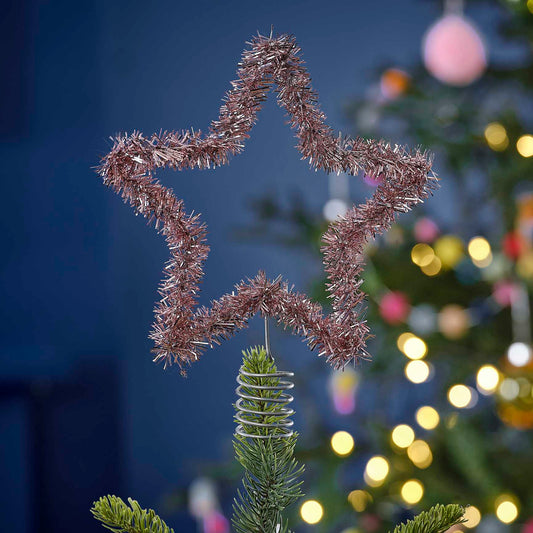 Pink Tinsel Christmas Tree Star Topper - Christmas party decorations and tableware from Party & Pout Australia