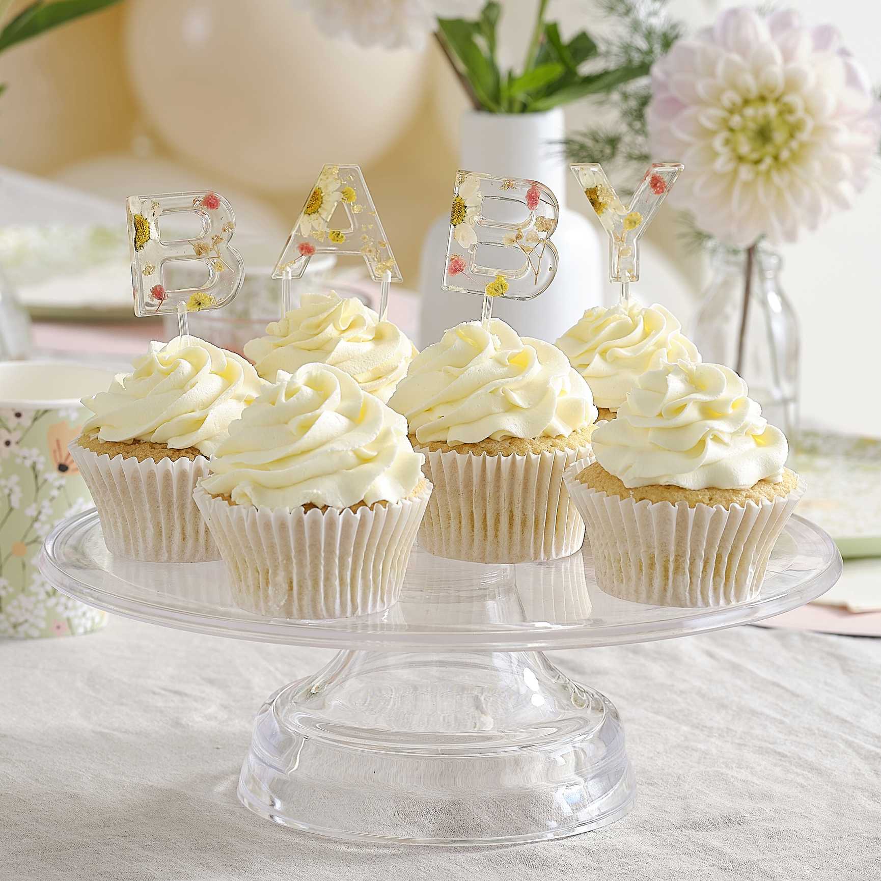 Pressed Flower BABY Letters Cupcake Cake Topper - party cups and drinkware from Party & Pout Australia