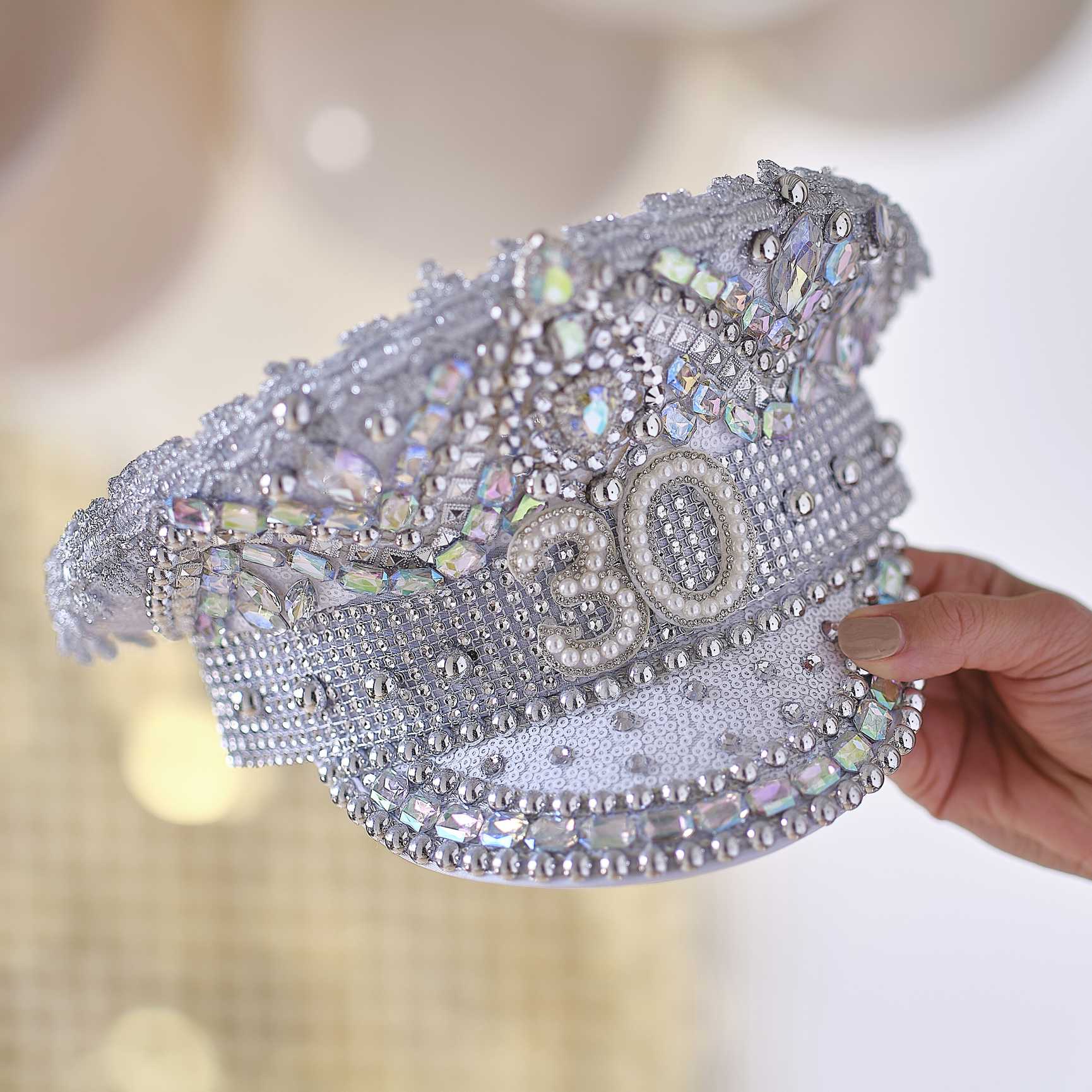 Silver Sequin & Pearl 30th Birthday Captains Hat - party supplies and decorations from Party & Pout Australia
