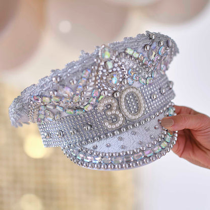 Silver Sequin & Pearl 30th Birthday Captains Hat - party supplies and decorations from Party & Pout Australia
