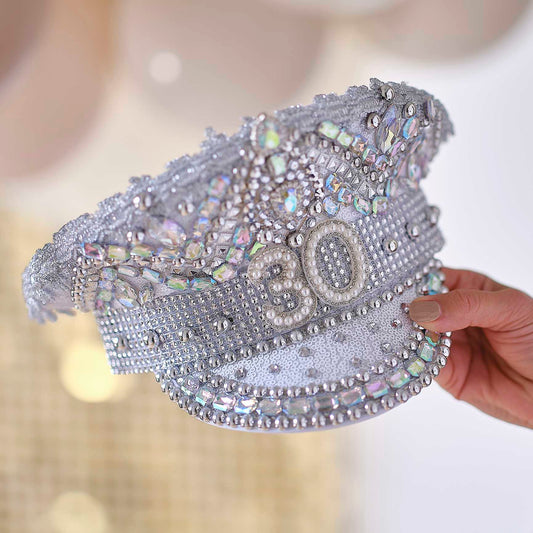 Silver Sequin & Pearl 30th Birthday Captains Hat - party supplies and decorations from Party & Pout Australia