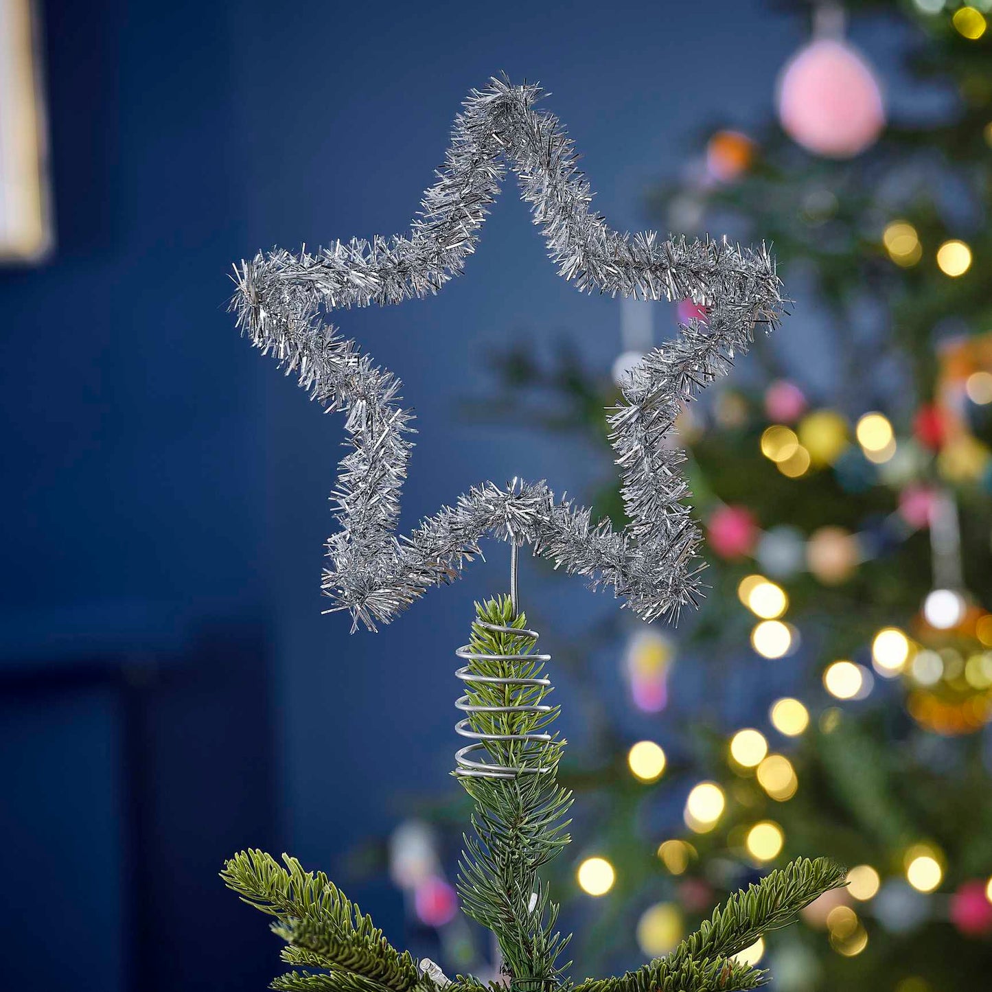 Silver Tinsel Christmas Tree Star Topper - Christmas party decorations and tableware from Party & Pout Australia