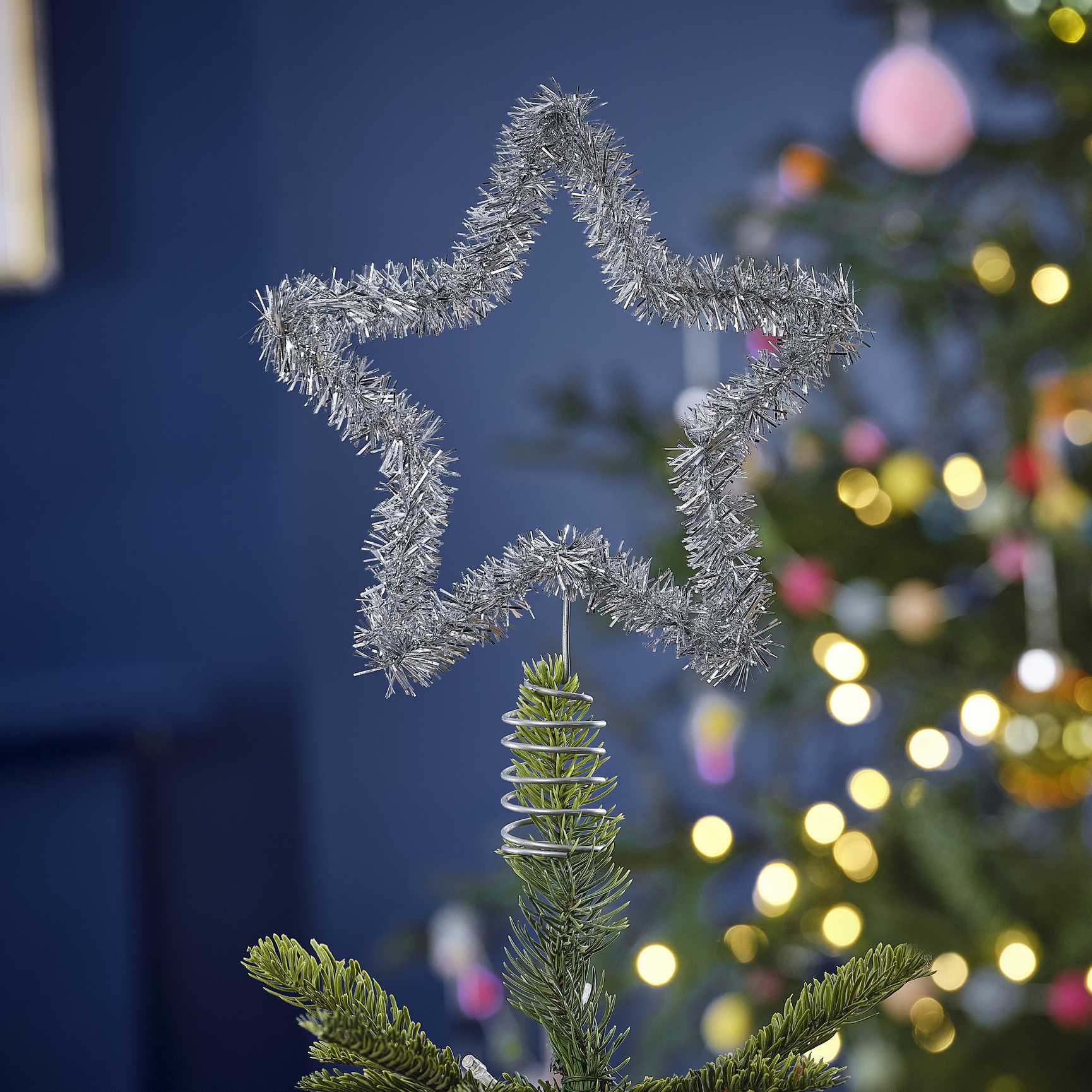 Silver Tinsel Christmas Tree Star Topper - Christmas party decorations and tableware from Party & Pout Australia