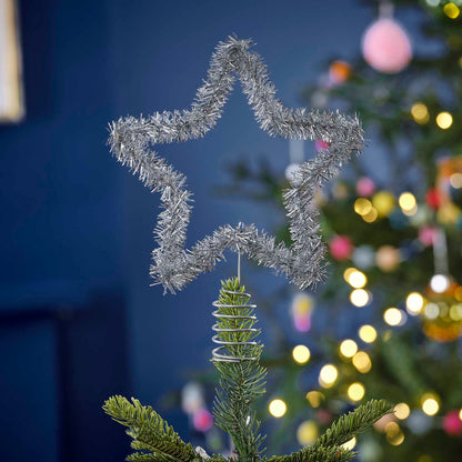 Silver Tinsel Christmas Tree Star Topper - Christmas party decorations and tableware from Party & Pout Australia
