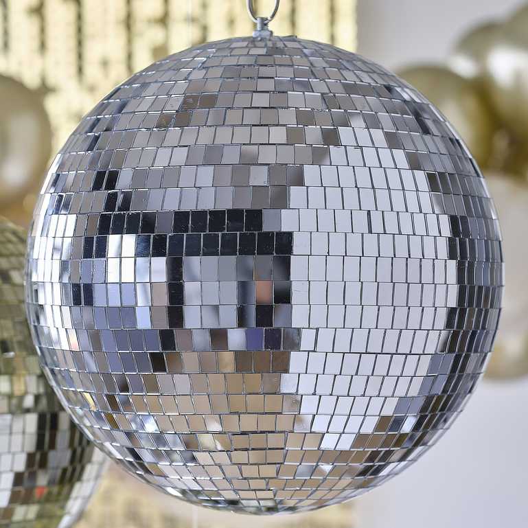 shiny mirrored disco ball for birthday or dance party décor