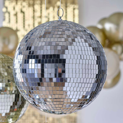 large silver disco ball hanging decoration for parties