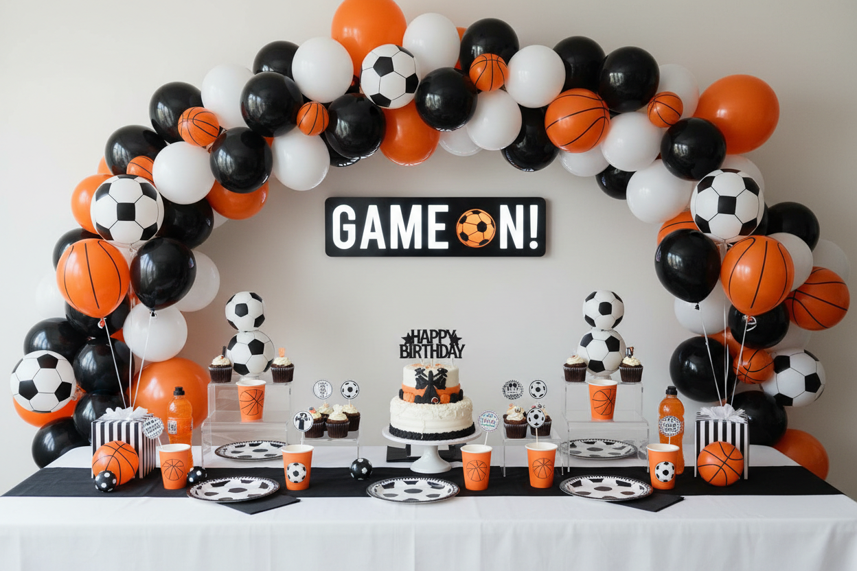 try again with more soccer ball and basketball themed items